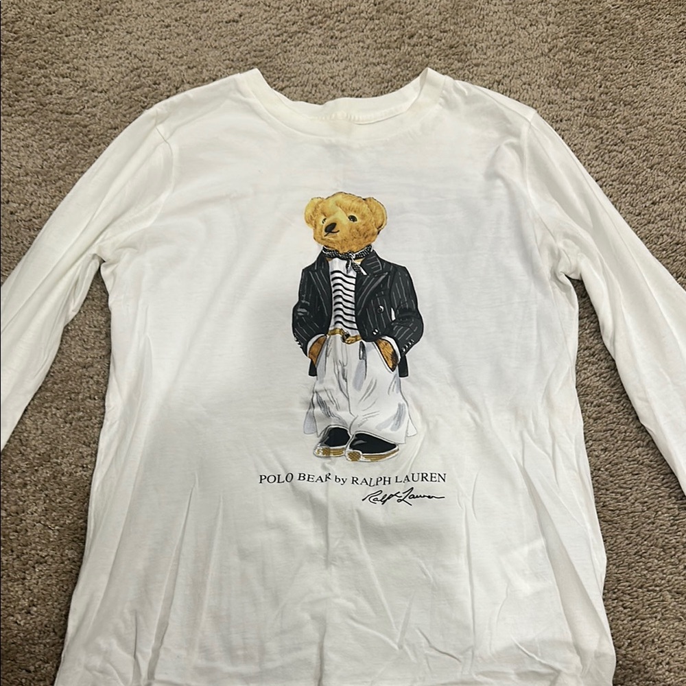 Ralph Lauren womans Cream Long Sleeve Shirt with Bear Graphic only own once